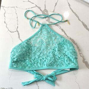 Jessica Simpson Women’s Teal Lace Lined Bikini Top Bathing Suit Swimsuit Size L
